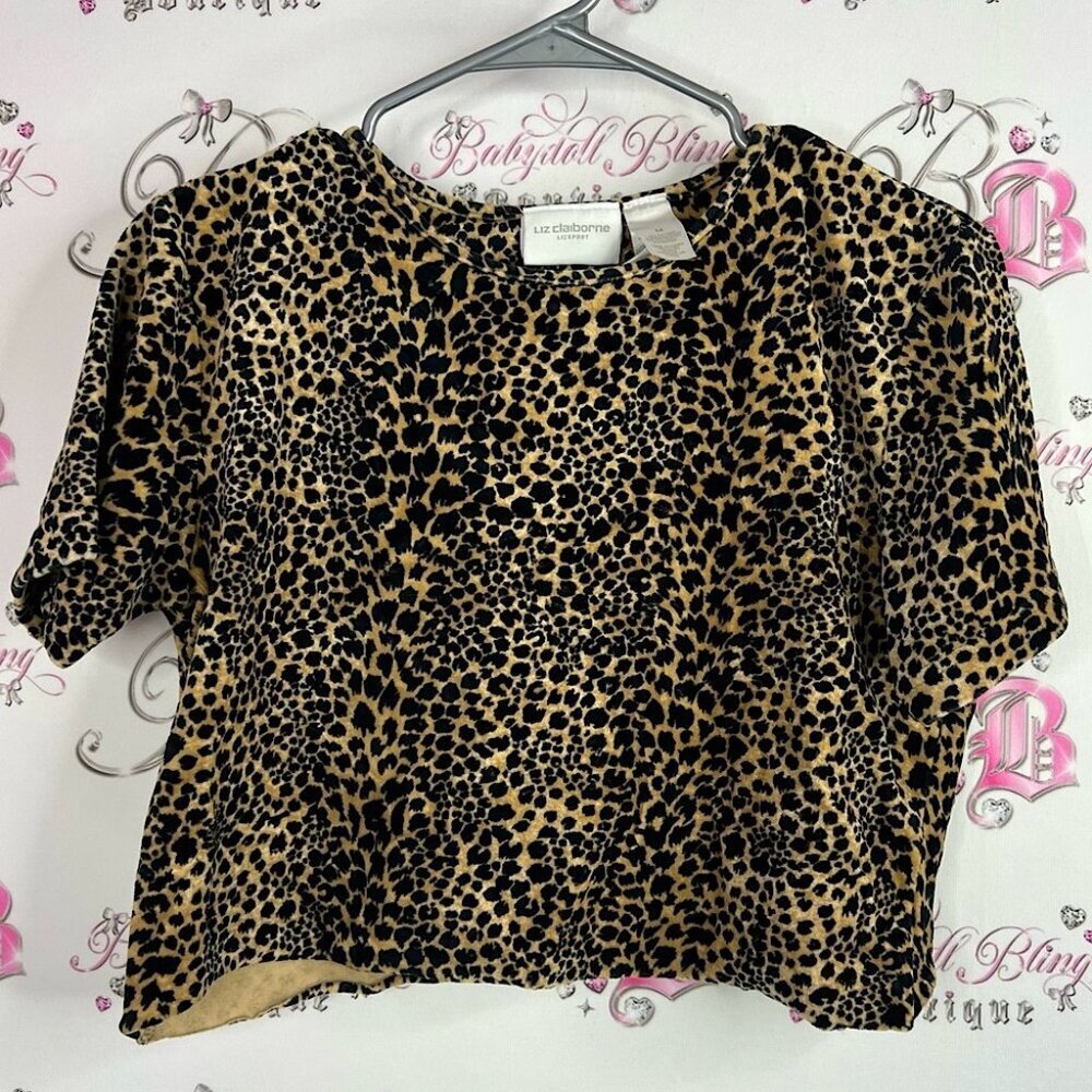 Liz Claiborne tshirt tee cheetah Leopard Print Short Sleeve Top